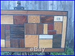 Vintage Modern Exotic Wood Wall art Panel Sculpture Mid Century Signed Keen