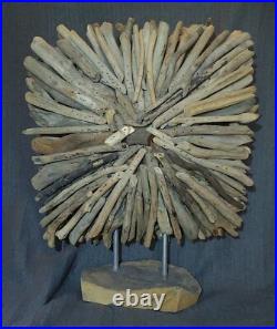 Vintage Modern Steel Beach Driftwood Wood Abstract Sculpture Large 17 Tx13 W