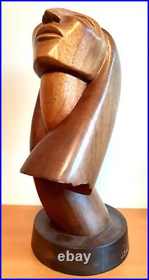 Vintage Modernist Carved Wood Sculpture by J. Pinal (1913-1983) Mexico