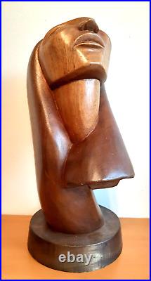 Vintage Modernist Carved Wood Sculpture by J. Pinal (1913-1983) Mexico