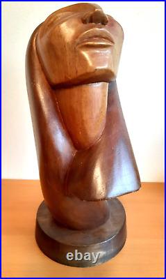 Vintage Modernist Carved Wood Sculpture by J. Pinal (1913-1983) Mexico