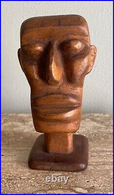 Vintage Modernist Wood Head Sculpture With Stand By Nimo Mocharnuik