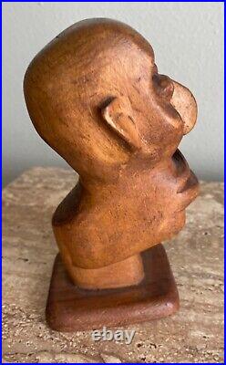 Vintage Modernist Wood Head Sculpture With Stand By Nimo Mocharnuik