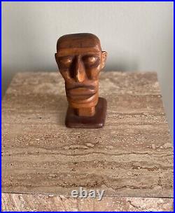 Vintage Modernist Wood Head Sculpture With Stand By Nimo Mocharnuik