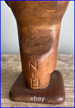 Vintage Modernist Wood Head Sculpture With Stand By Nimo Mocharnuik