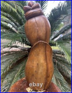 Vintage Monkey Pod Woman Girl Lady Wood Sculpture Hand Carved Bust 18 Statue