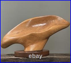 Vintage Monumental Abstract Biomorphic Modernist Wood Sculpture On Stand