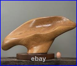 Vintage Monumental Abstract Biomorphic Modernist Wood Sculpture On Stand