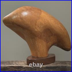 Vintage Monumental Abstract Biomorphic Modernist Wood Sculpture On Stand