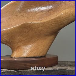 Vintage Monumental Abstract Biomorphic Modernist Wood Sculpture On Stand