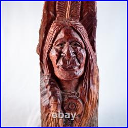 Vintage Native American Chief Handcraft Curved Wood Sculpture Size 20L x 5W Vintage Native American Chief Handcraft Curved Wood Sculpture Size 20L x 5W