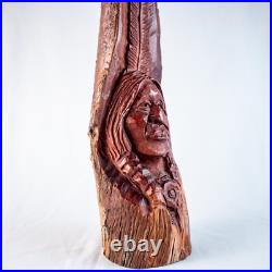 Vintage Native American Chief Handcraft Curved Wood Sculpture Size 20L x 5W