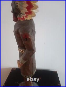 Vintage Native American Indian Chief Wood Folk Art Carving Statue Figurine 18