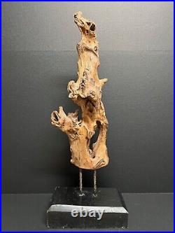 Vintage Natural Abstract Driftwood Art Sculpture On Wooden Base