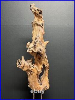 Vintage Natural Abstract Driftwood Art Sculpture On Wooden Base