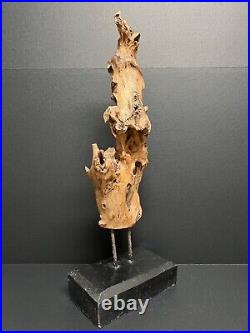 Vintage Natural Abstract Driftwood Art Sculpture On Wooden Base