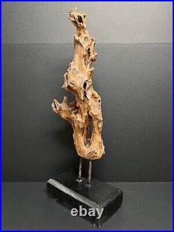 Vintage Natural Abstract Driftwood Art Sculpture On Wooden Base