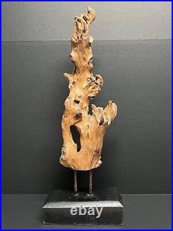 Vintage Natural Abstract Driftwood Art Sculpture On Wooden Base