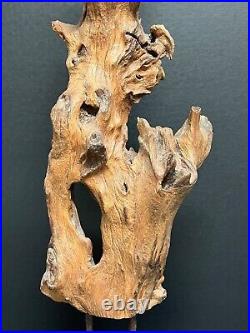 Vintage Natural Abstract Driftwood Art Sculpture On Wooden Base