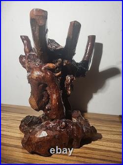 Vintage Natural Burl Root Wood Sculpture Stand Rustic Driftwood Base