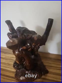 Vintage Natural Burl Root Wood Sculpture Stand Rustic Driftwood Base