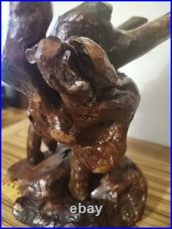 Vintage Natural Burl Root Wood Sculpture Stand Rustic Driftwood Base