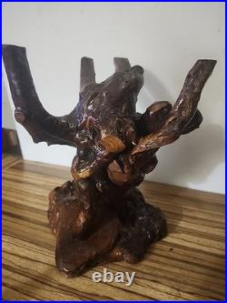 Vintage Natural Burl Root Wood Sculpture Stand Rustic Driftwood Base