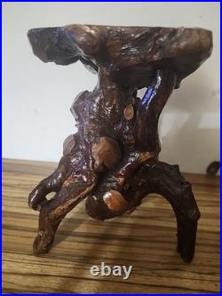 Vintage Natural Burl Root Wood Sculpture Stand Rustic Driftwood Base