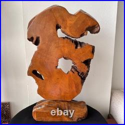 Vintage Natural Wood Abstract Sculpture on Base Live Edge Burl Art 21 X 14