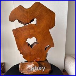 Vintage Natural Wood Abstract Sculpture on Base Live Edge Burl Art 21 X 14