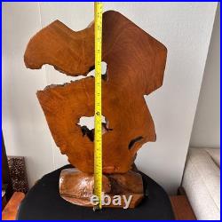 Vintage Natural Wood Abstract Sculpture on Base Live Edge Burl Art 21 X 14