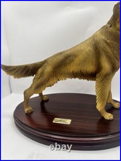 Vintage Nico Golden Retriever Dog Statue Resin Sculpture Wood Base Made Spain