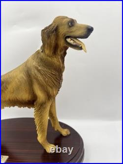 Vintage Nico Golden Retriever Dog Statue Resin Sculpture Wood Base Made Spain