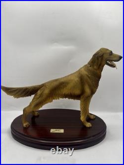 Vintage Nico Golden Retriever Dog Statue Resin Sculpture Wood Base Made Spain