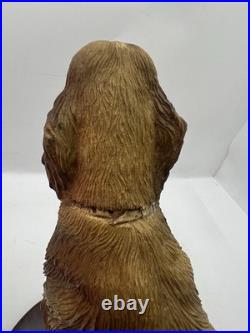 Vintage Nico Golden Retriever Dog Statue Resin Sculpture Wood Base Made Spain