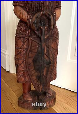 Vintage Nigerian Benin King Oba Wood Carved Standing Sculpture Figure 33 Tall