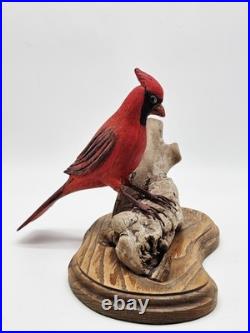Vintage Northern Cardinal Wood Art Sculpture Drift Wood Stand Signed Handpainted