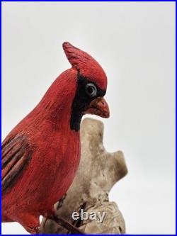 Vintage Northern Cardinal Wood Art Sculpture Drift Wood Stand Signed Handpainted