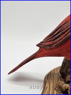 Vintage Northern Cardinal Wood Art Sculpture Drift Wood Stand Signed Handpainted Vintage Northern Cardinal Wood Art Sculpture Drift Wood Stand Signed Handpainted