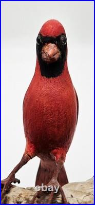 Vintage Northern Cardinal Wood Art Sculpture Drift Wood Stand Signed Handpainted