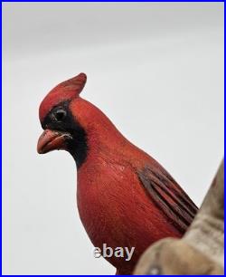 Vintage Northern Cardinal Wood Art Sculpture Drift Wood Stand Signed Handpainted