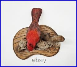 Vintage Northern Cardinal Wood Art Sculpture Drift Wood Stand Signed Handpainted