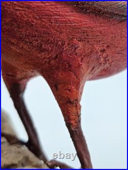 Vintage Northern Cardinal Wood Art Sculpture Drift Wood Stand Signed Handpainted