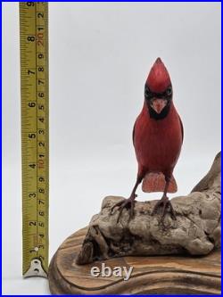 Vintage Northern Cardinal Wood Art Sculpture Drift Wood Stand Signed Handpainted
