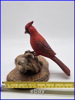 Vintage Northern Cardinal Wood Art Sculpture Drift Wood Stand Signed Handpainted