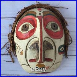 Vintage Northwest Coast Grouse Mask Carved & Painted Cedar Wood 1920