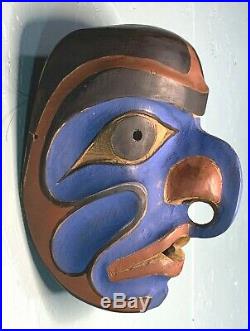 Vintage Northwest Coast Humanoid Eagle Mask Wood Sculpture 1972 Sitka Alaska