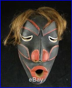 Vintage Northwest Coast carved & painted wood mask withreal hair. 20th c. 10x6 ½