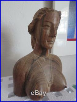 Vintage Nude Ebony Wood Sculpture BUST Head Hand Carved