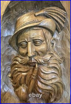 Vintage Oberammergau German Wood Carving Plaque Detert Garmisch Log Relief 17